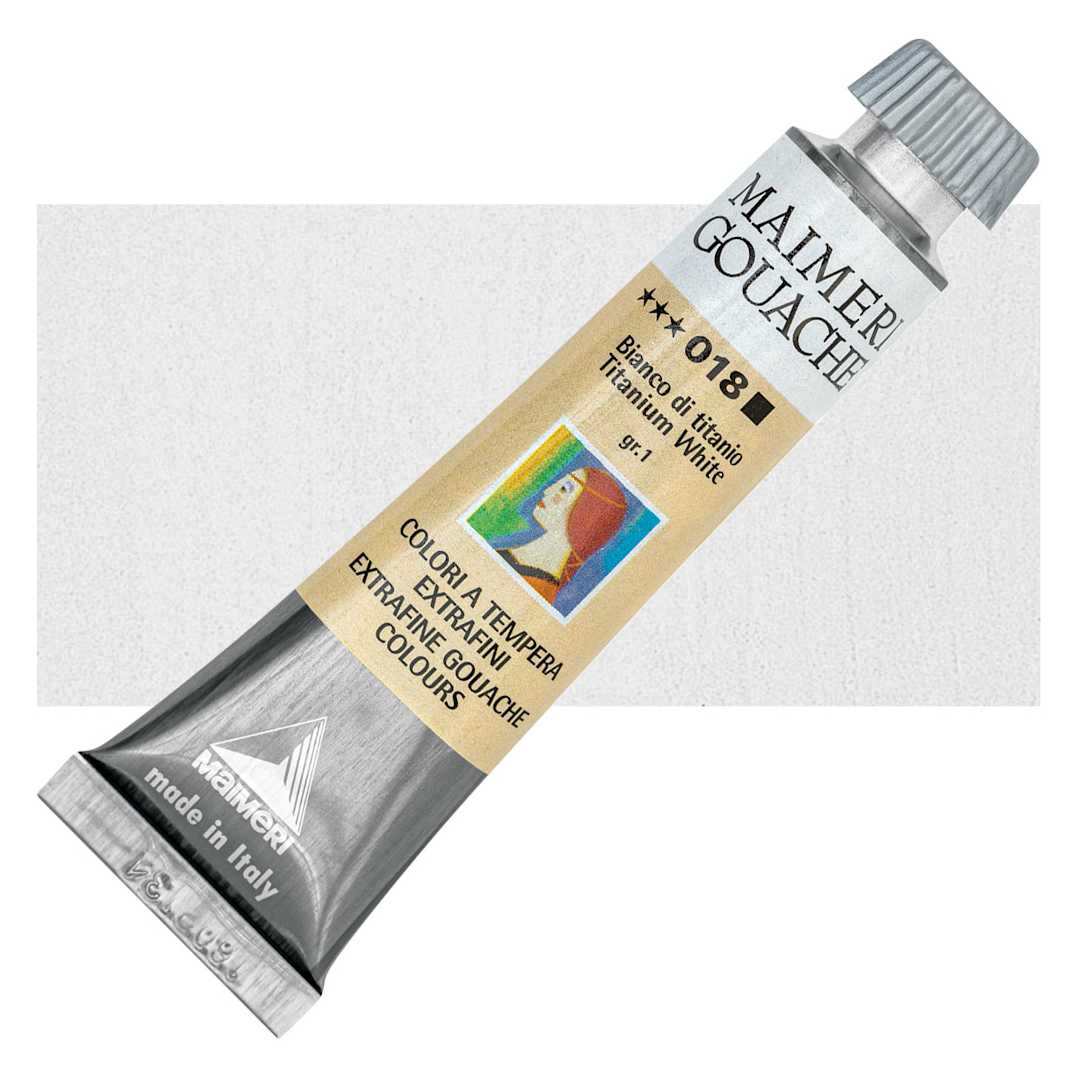 Open in modal - Maimeri Artist Gouache - Titanium White, 20 ml tube and swatch