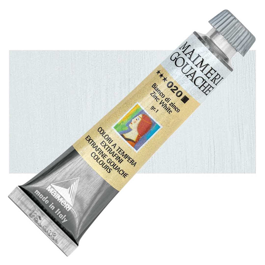 Open in modal - Maimeri Artist Gouache - Zinc White, 20 ml tube and swatch