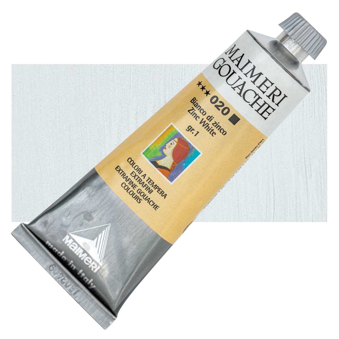 Open in modal - Maimeri Artist Gouache - Zinc White, 60 ml tube and swatch