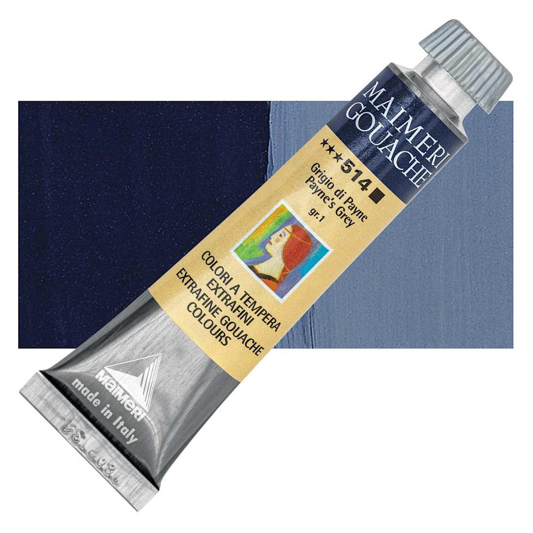 Open in modal - Maimeri Artist Gouache - Payne's Gray, 20 ml tube and swatch