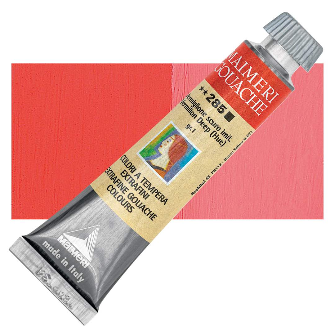 Open in modal - Maimeri Artist Gouache - Vermilion Deep Hue, 20 ml tube and swatch