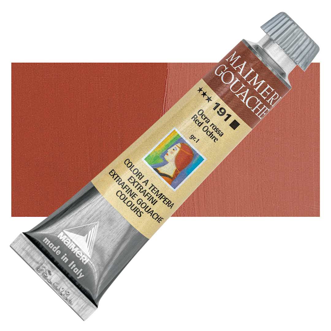 Open in modal - Maimeri Artist Gouache - Red Ochre, 20 ml tube and swatch
