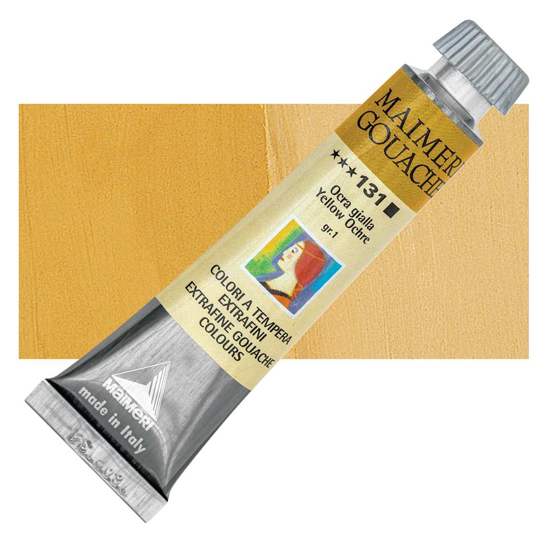 Open in modal - Maimeri Artist Gouache - Yellow Ochre, 20 ml tube and swatch