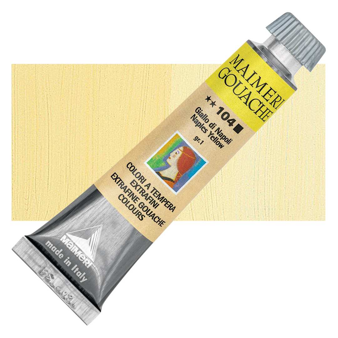 Open in modal - Maimeri Artist Gouache - Naples Yellow, 20 ml tube and swatch