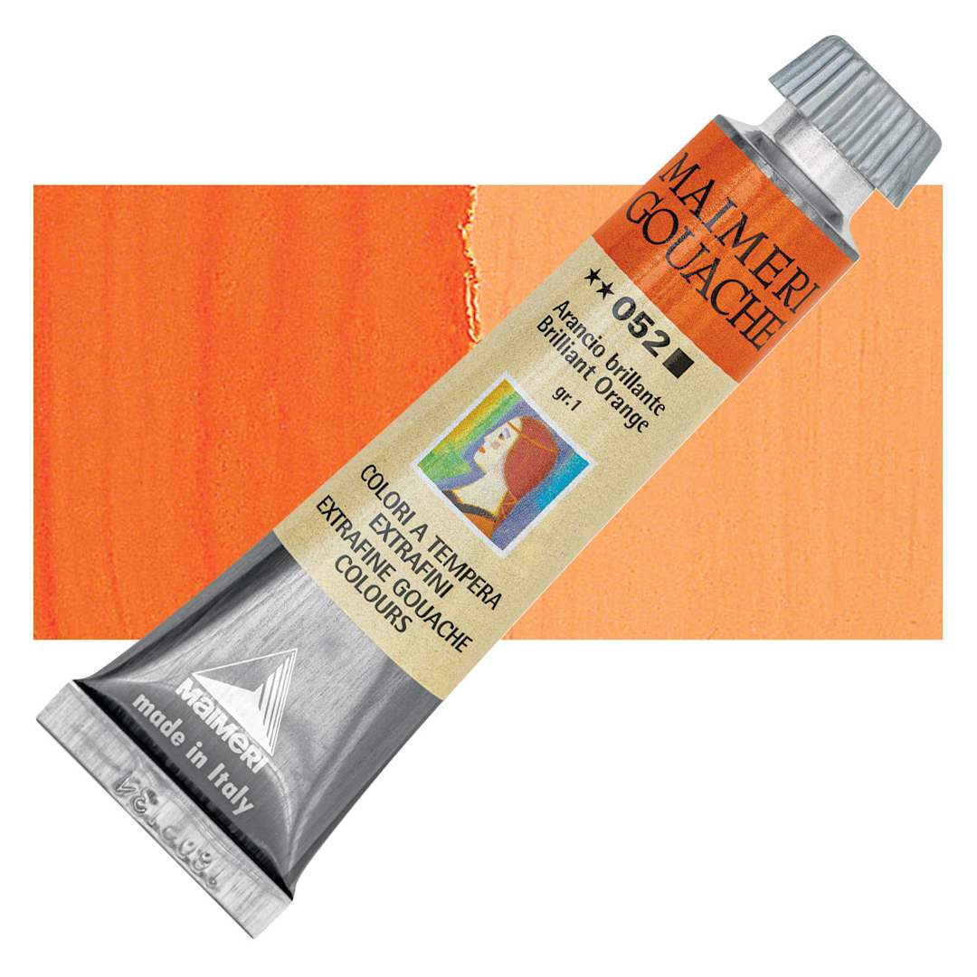 Open in modal - Maimeri Artist Gouache - Brilliant Orange, 20 ml tube and swatch
