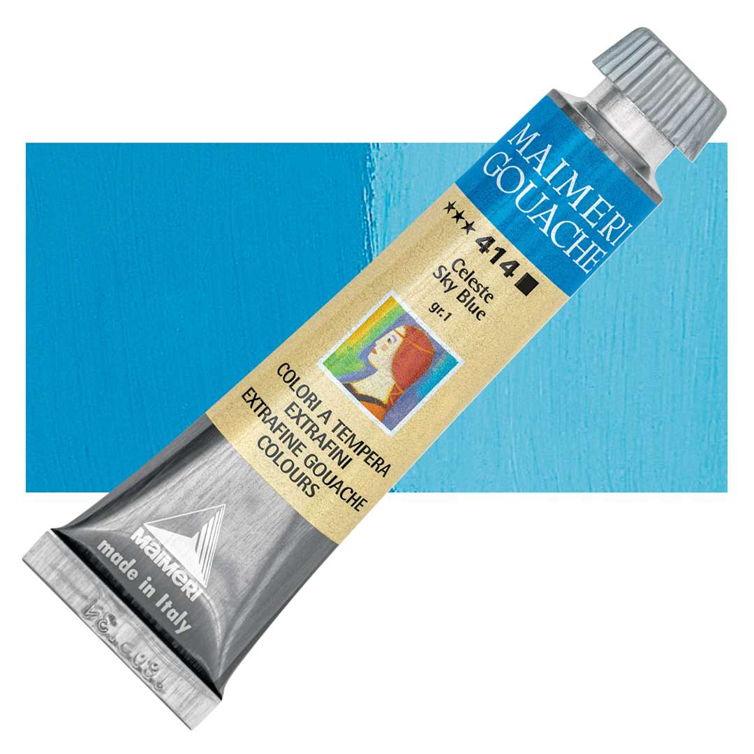 Open in modal - Maimeri Artist Gouache - Sky Blue, 20 ml tube and swatch