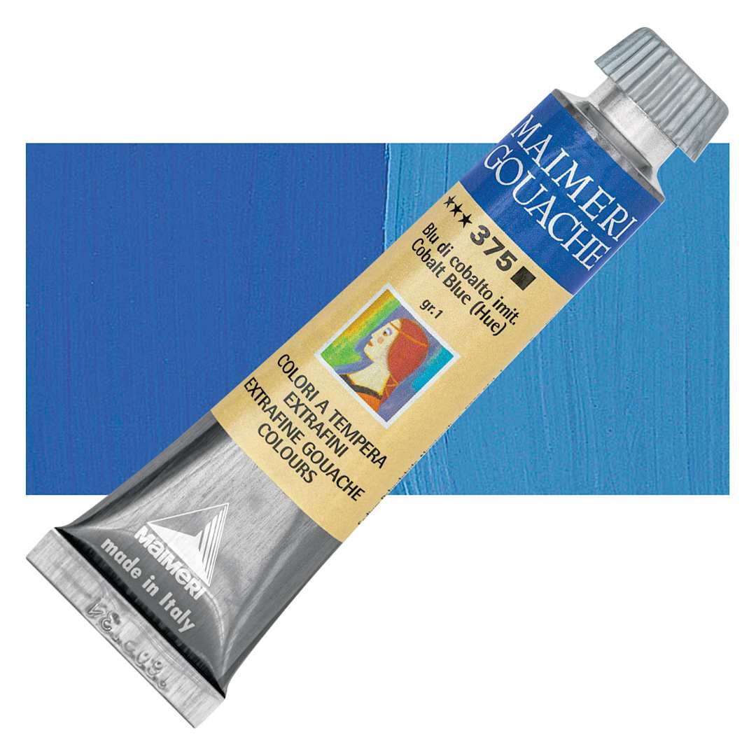 Open in modal - Maimeri Artist Gouache - Cobalt Blue Hue, 20 ml tube and swatch