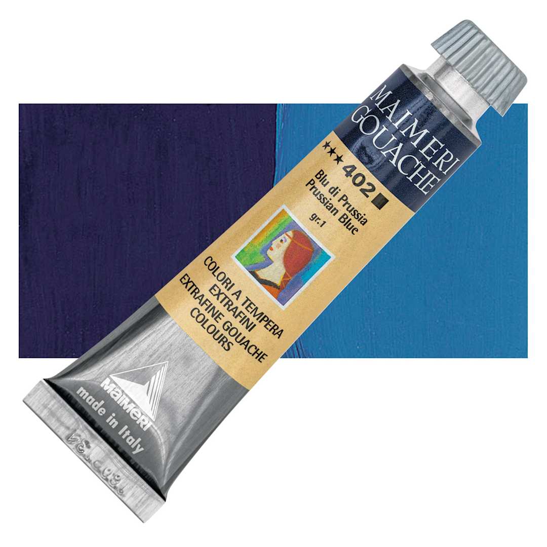 Open in modal - Maimeri Artist Gouache - Prussian Blue, 20 ml tube and swatch