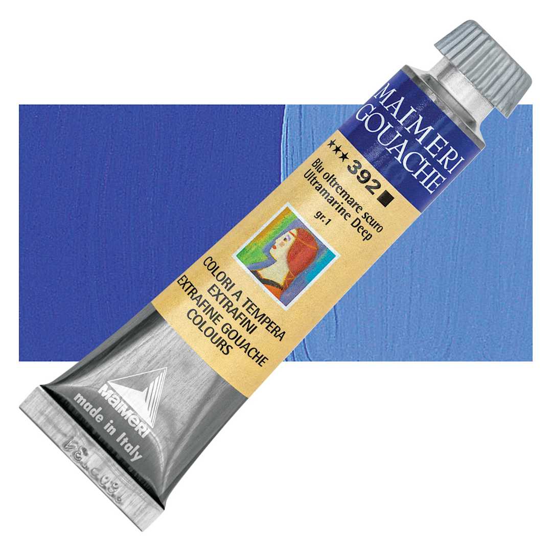 Open in modal - Maimeri Artist Gouache - Ultramarine Deep, 20 ml tube and swatch