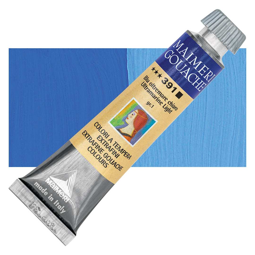 Open in modal - Maimeri Artist Gouache - Ultramarine Light, 20 ml tube and swatch