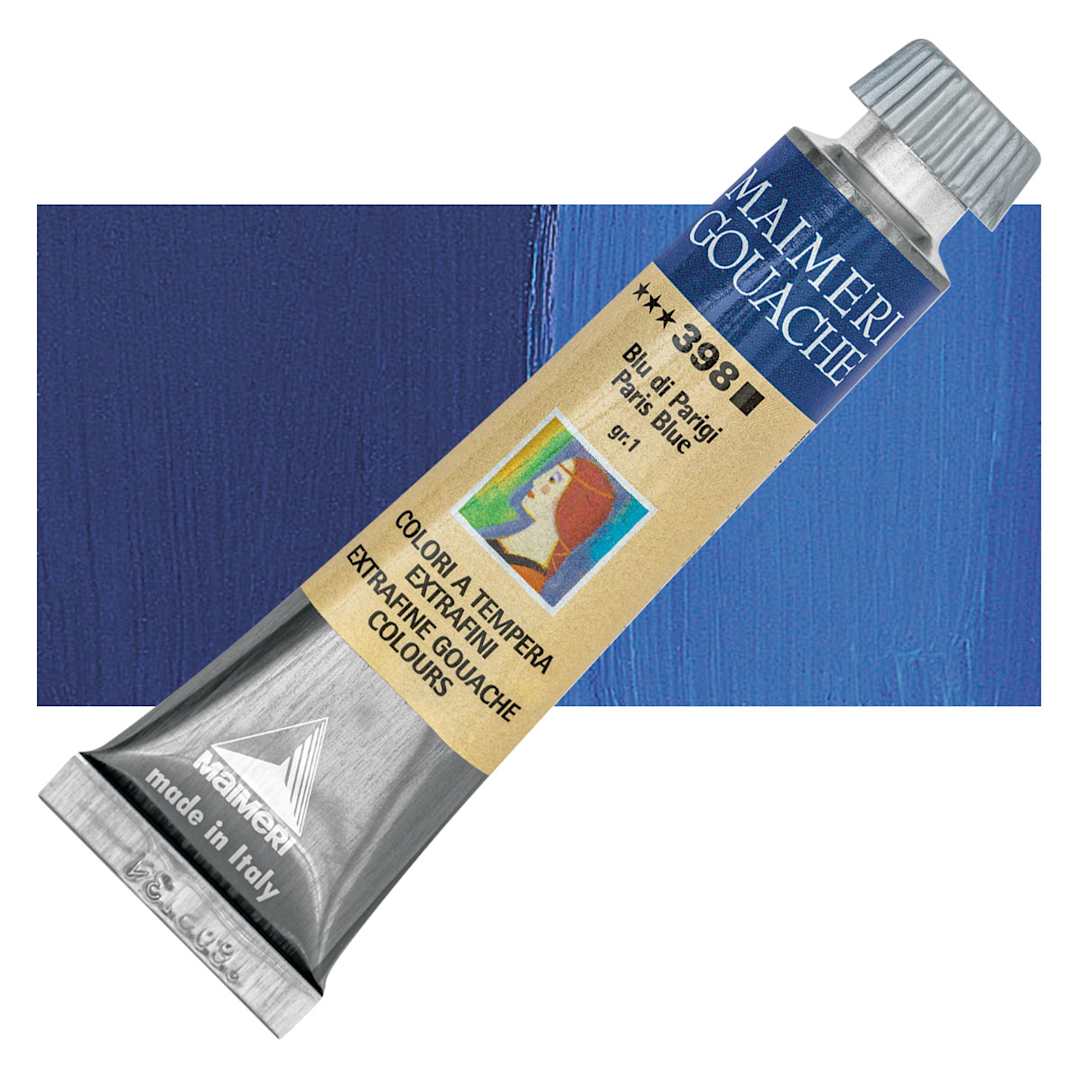 Open in modal - Maimeri Artist Gouache - Paris Blue, 20 ml tube and swatch