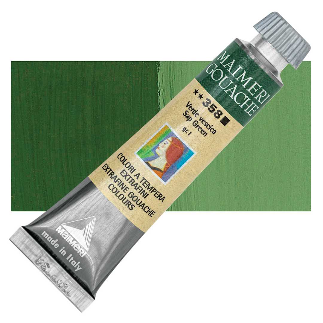 Open in modal - Maimeri Artist Gouache - Sap Green, 20 ml tube and swatch