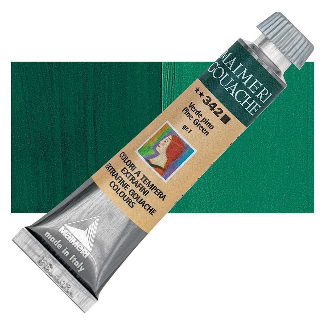 Open in modal - Maimeri Artist Gouache - Pine Green, 20 ml tube and swatch