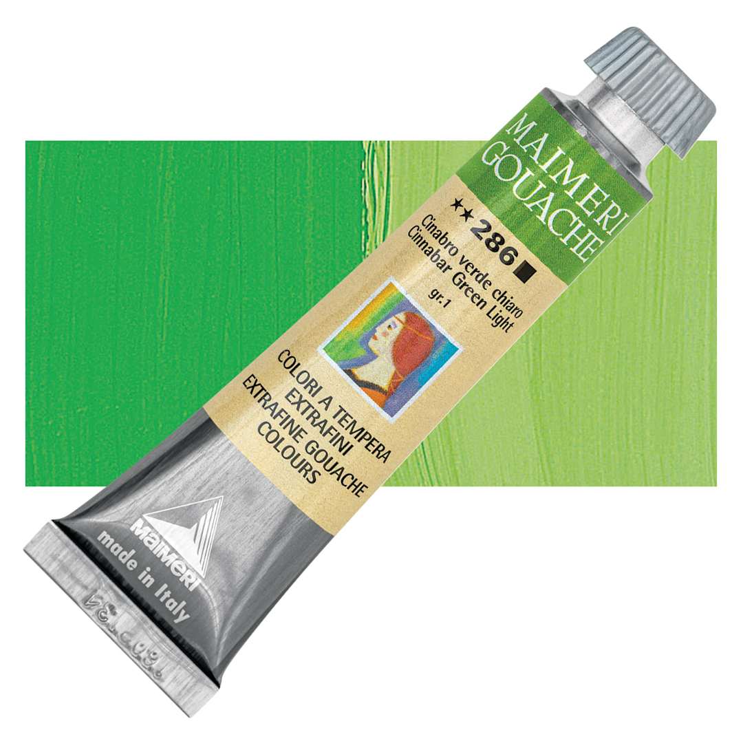 Open in modal - Maimeri Artist Gouache - Cinnabar Green Light, 20 ml tube and swatch