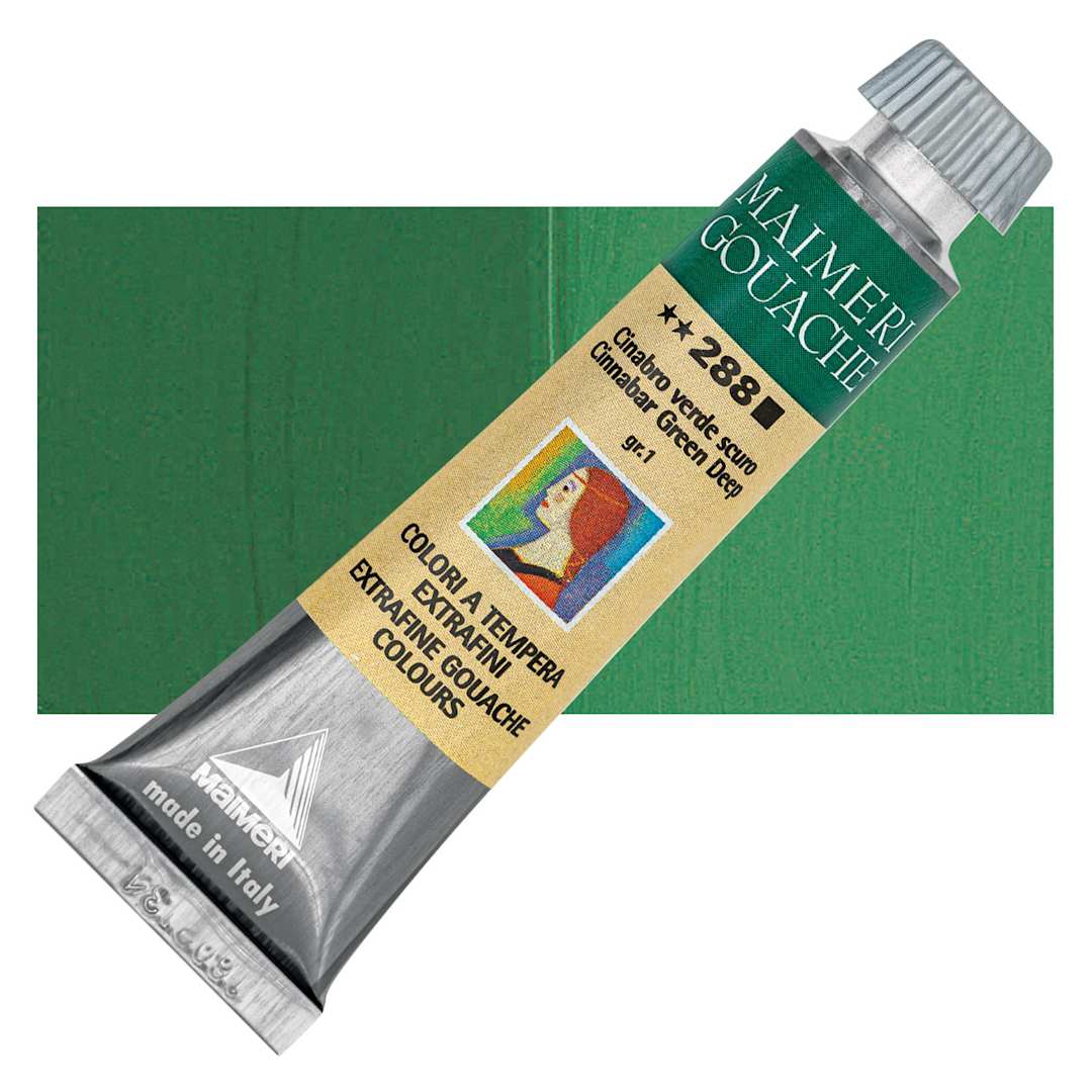 Open in modal - Maimeri Artist Gouache - Cinnabar Green Deep, 20 ml tube and swatch