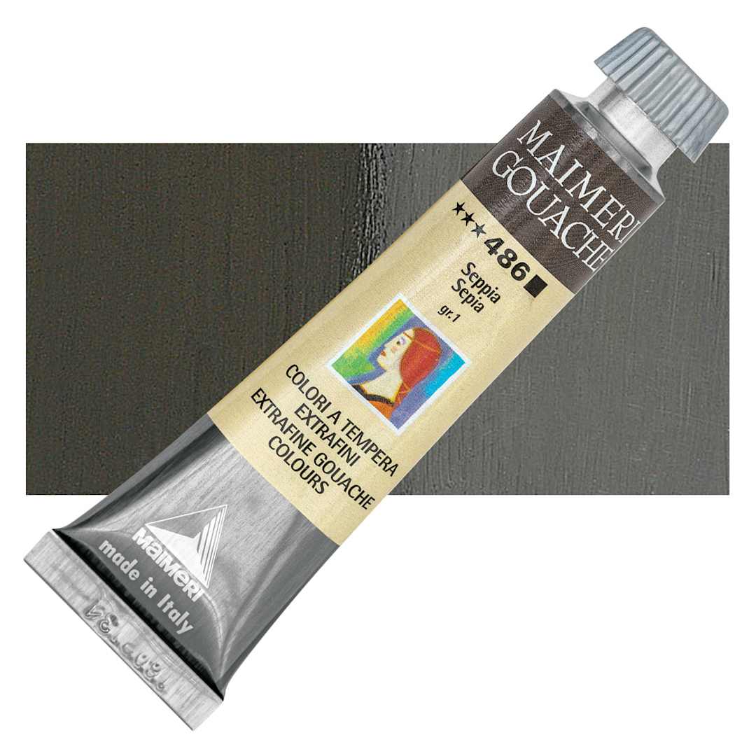 Open in modal - Maimeri Artist Gouache - Sepia, 20 ml tube and swatch