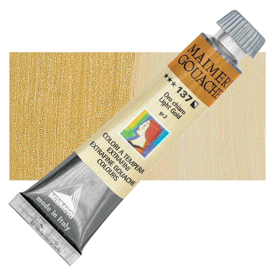 Open in modal - Maimeri Artist Gouache - Light Gold, 20 ml tube and swatch