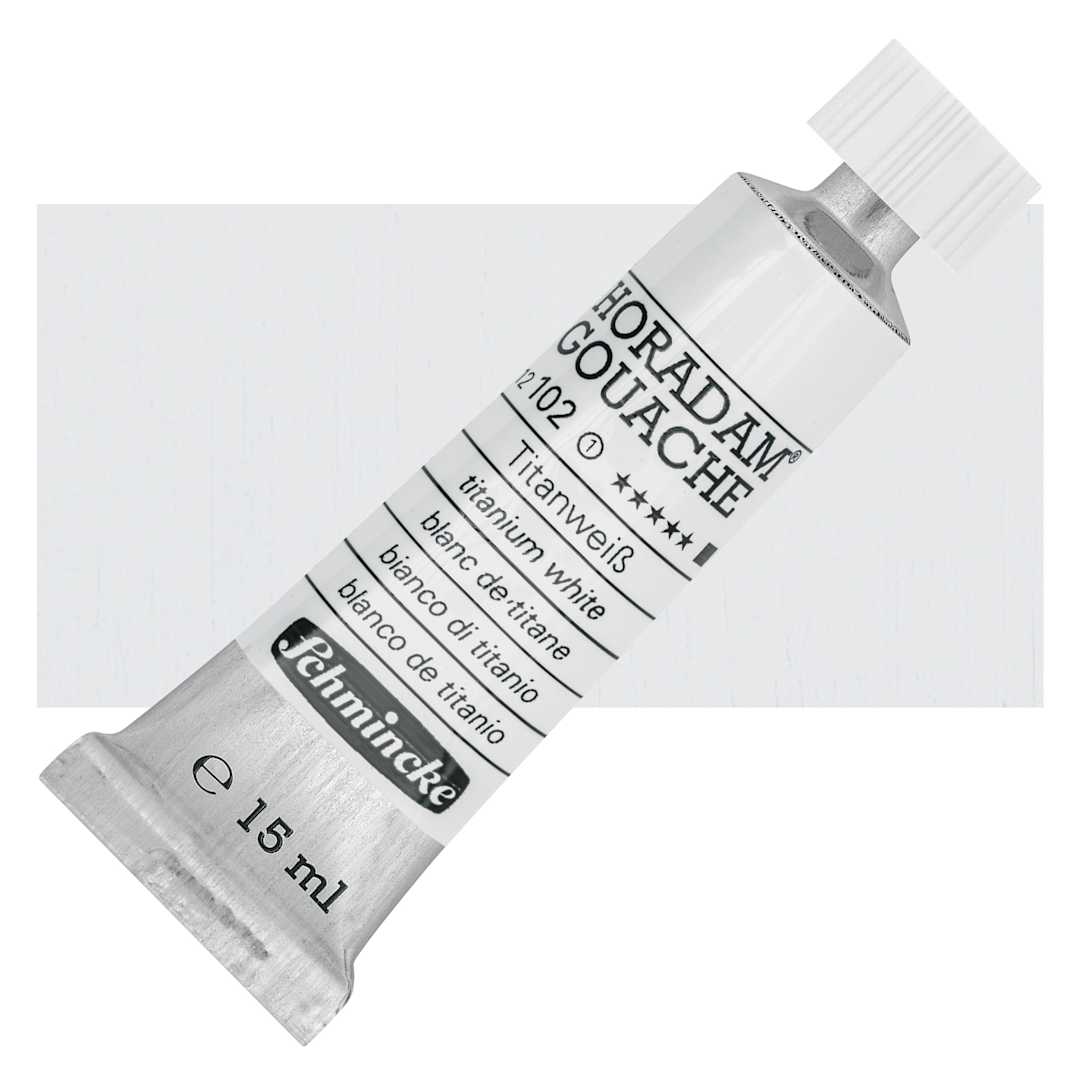 Open in modal - Schmincke Horadam Artist Gouache - Titanium White, 15 ml tube and swatch