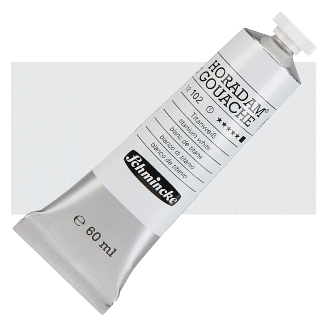 Open in modal - Schmincke Horadam Artist Gouache - Titanium White, 60 ml tube and swatch
