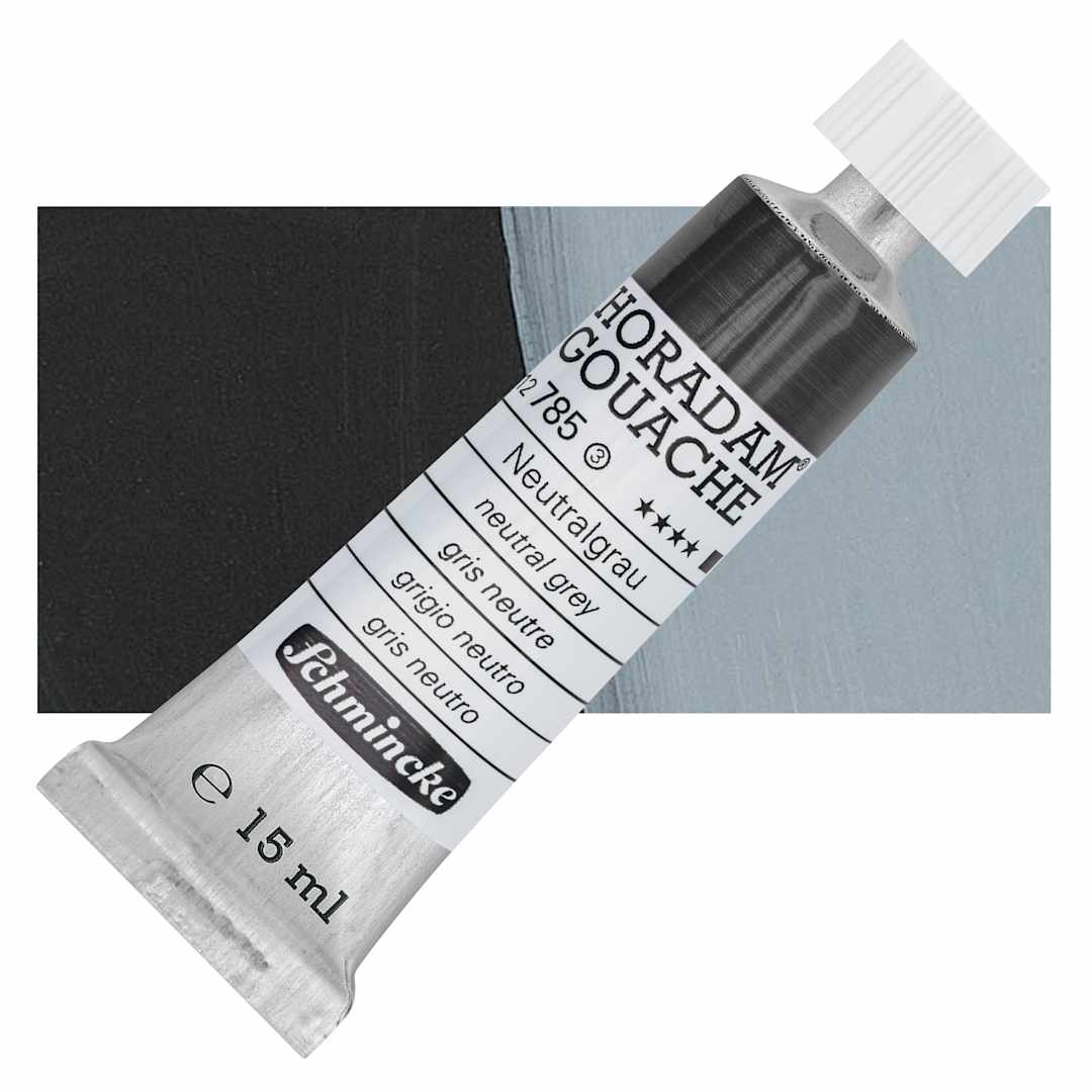 Open in modal - Schmincke Horadam Artist Gouache - Neutral Gray, 15 ml tube and swatch