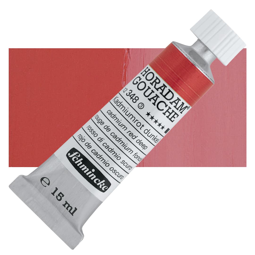 Open in modal - Schmincke Horadam Artist Gouache - Cadmium Red Deep, 15 ml tube and swatch