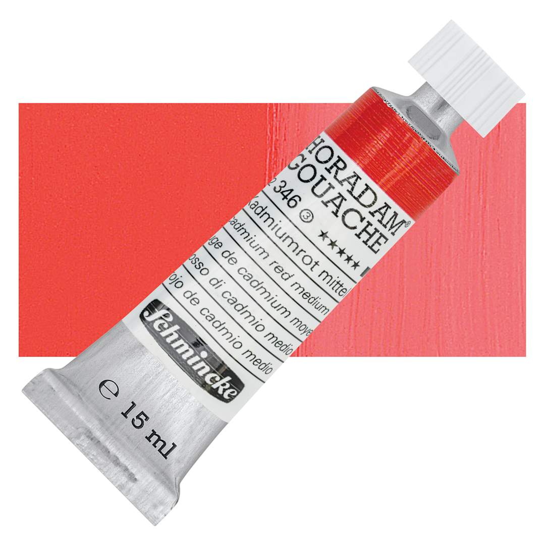 Open in modal - Schmincke Horadam Artist Gouache - Cadmium Red Middle, 15 ml tube and swatch
