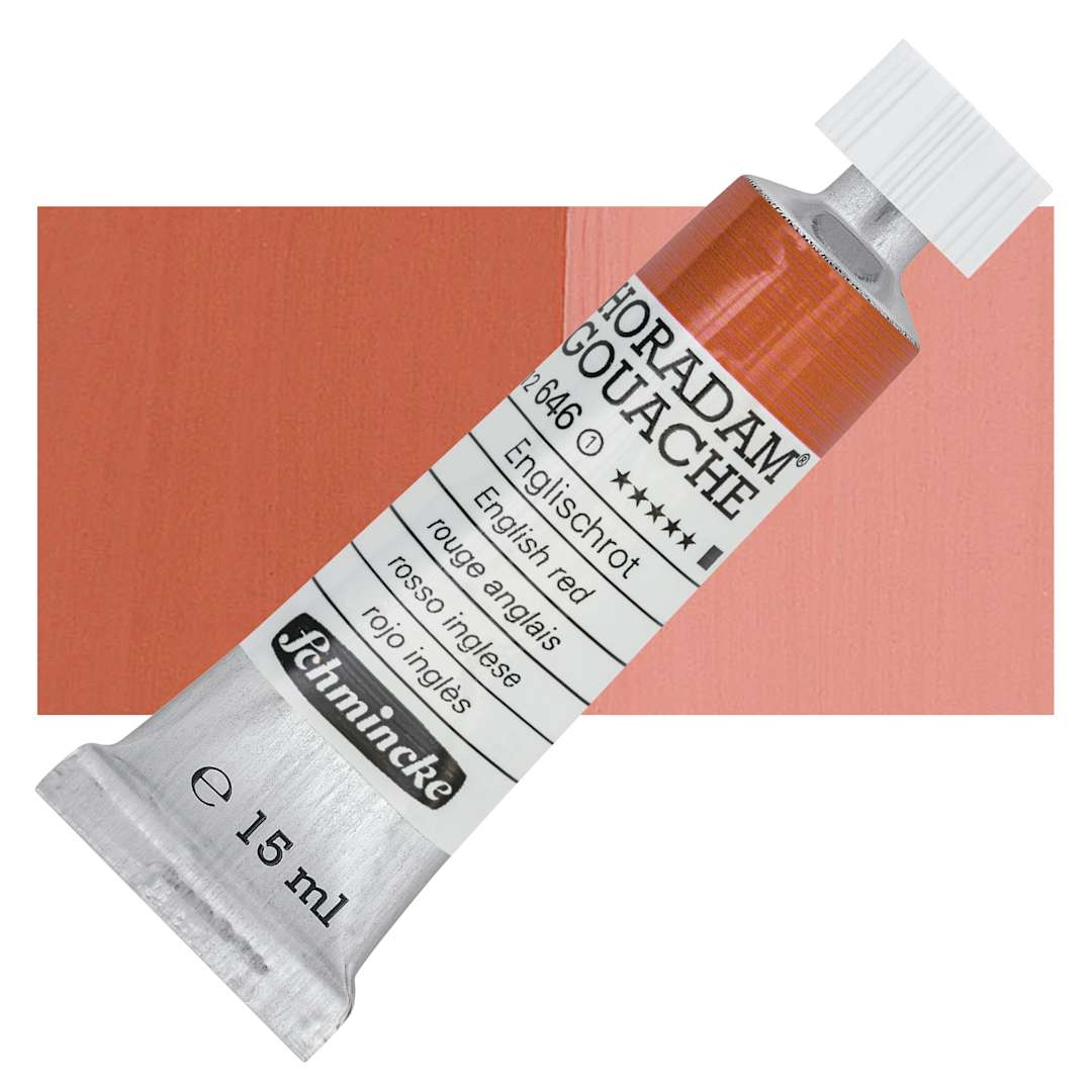 Open in modal - Schmincke Horadam Artist Gouache - English Red, 15 ml tube and swatch