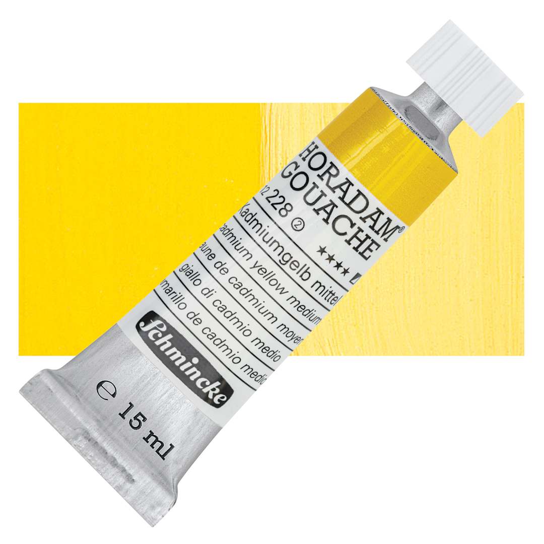 Open in modal - Schmincke Horadam Artist Gouache - Cadmium Yellow Middle, 15 ml tube and swatch