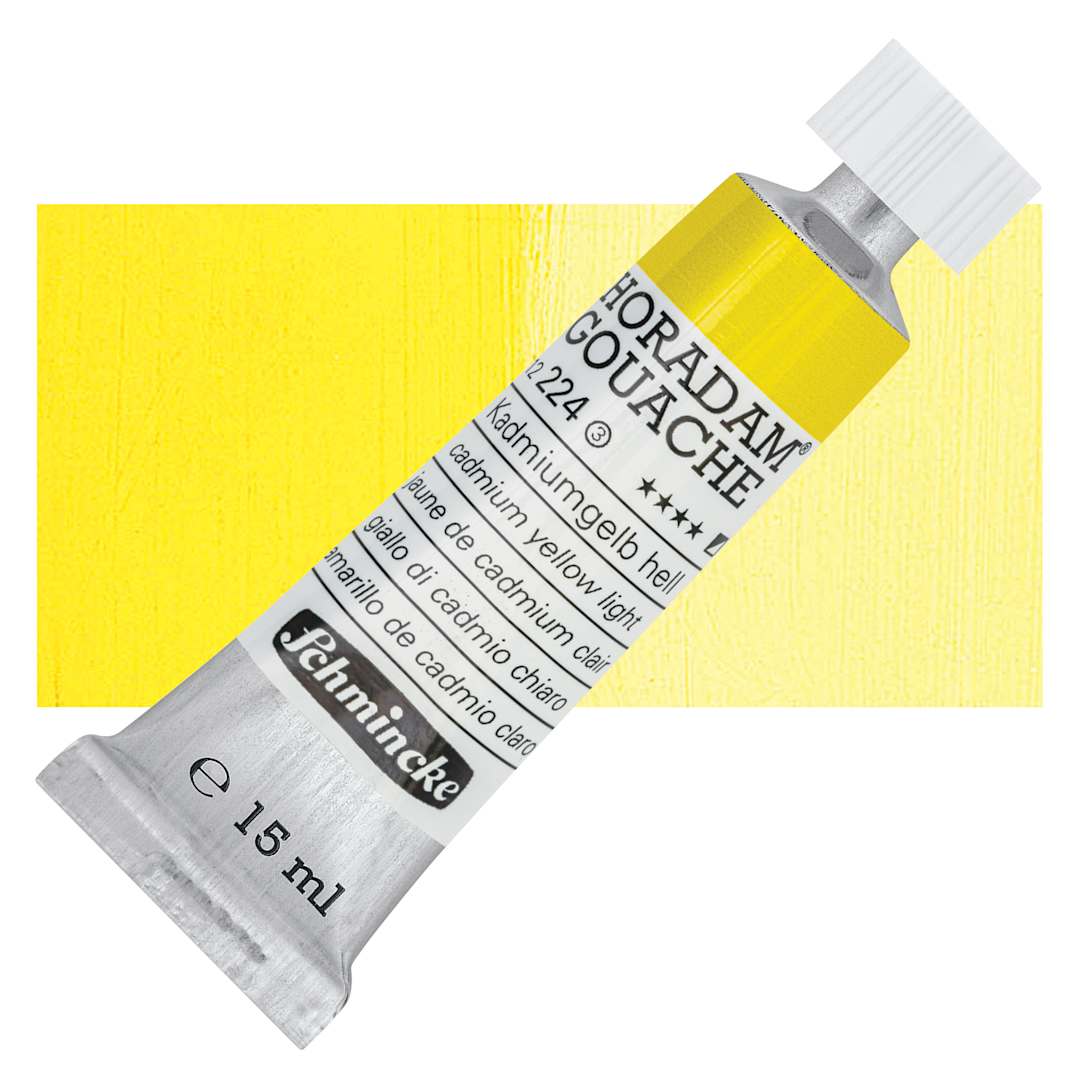 Open in modal - Schmincke Horadam Artist Gouache - Cadmium Yellow Light, 15 ml tube and swatch