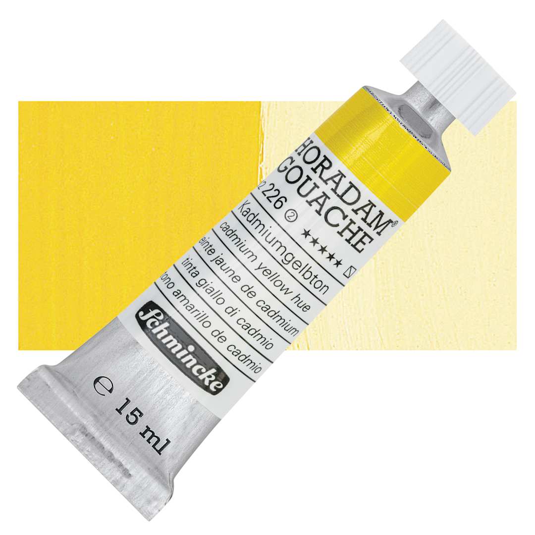 Open in modal - Schmincke Horadam Artist Gouache - Cadmium Yellow Tone, 15 ml tube and swatch