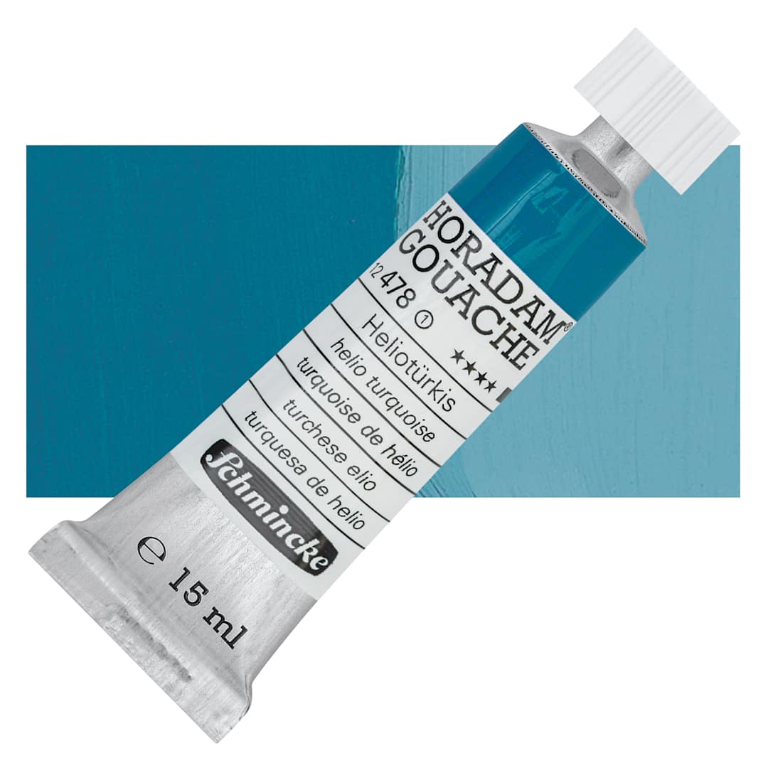 Open in modal - Schmincke Horadam Artist Gouache - Helio Turquoise, 15 ml tube and swatch