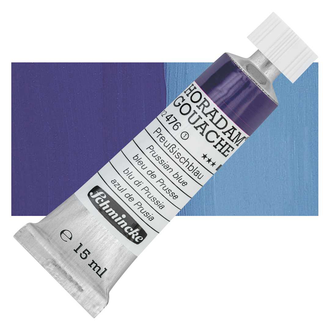 Open in modal - Schmincke Horadam Artist Gouache - Prussian Blue, 15 ml tube and swatch