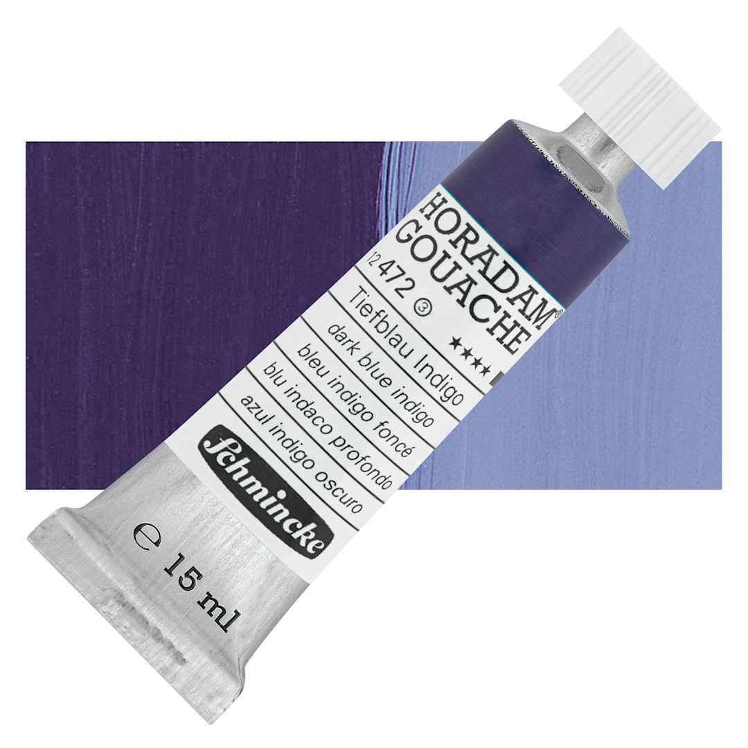 Open in modal - Schmincke Horadam Artist Gouache - Dark Blue Indigo, 15 ml tube and swatch