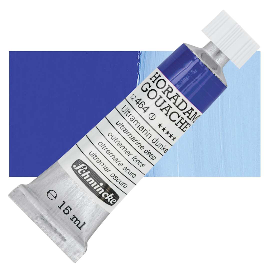 Open in modal - Schmincke Horadam Artist Gouache - Ultramarine Deep, 15 ml tube and swatch