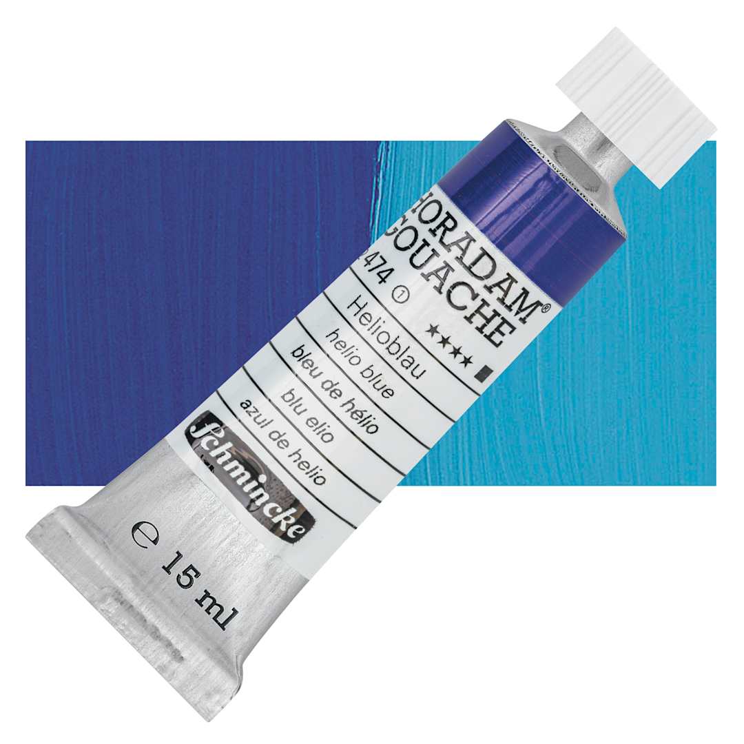 Open in modal - Schmincke Horadam Artist Gouache - Helio Blue, 15 ml tube and swatch