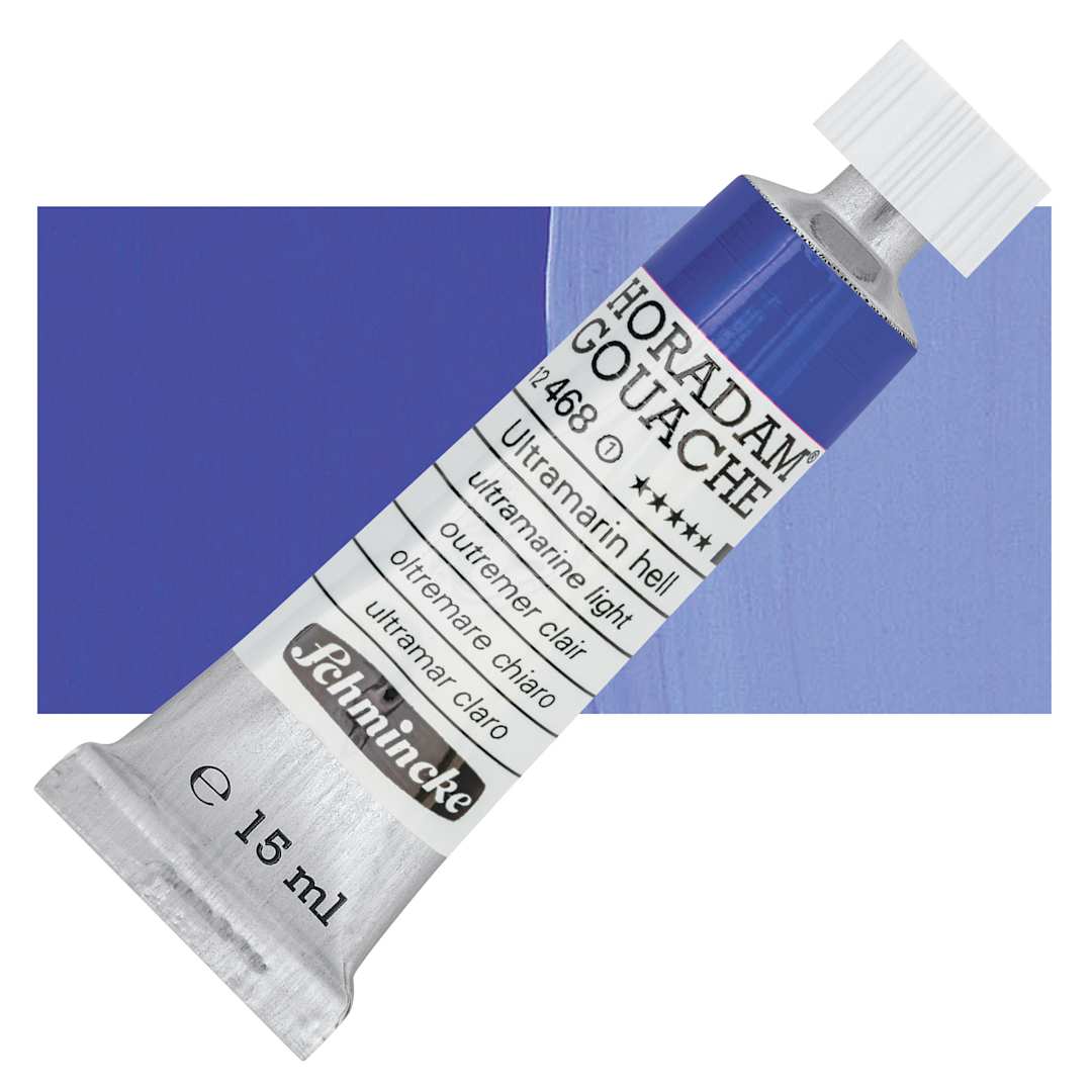 Open in modal - Schmincke Horadam Artist Gouache - Ultramarine Light, 15 ml tube and swatch