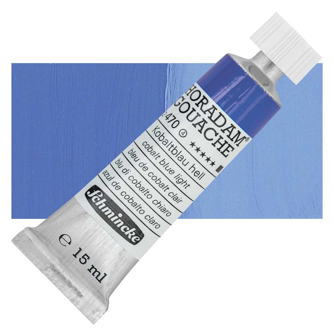 Open in modal - Schmincke Horadam Artist Gouache - Cobalt Blue Light, 15 ml tube and swatch
