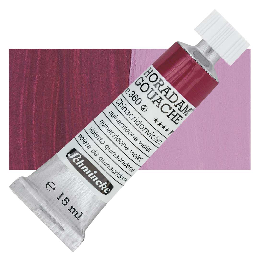 Open in modal - Schmincke Horadam Artist Gouache - Quinacridone Violet, 15 ml tube and swatch