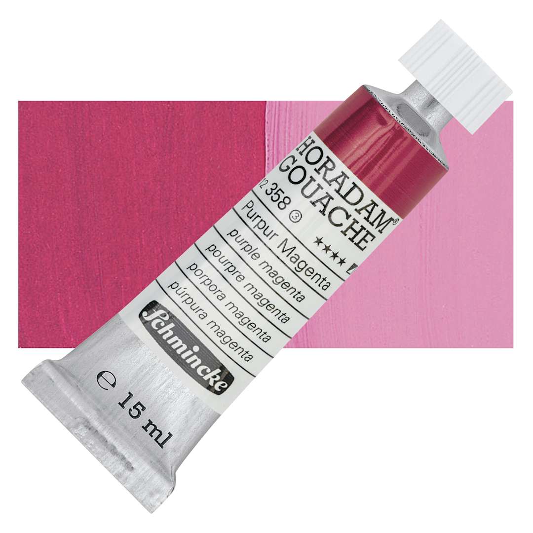 Open in modal - Schmincke Horadam Artist Gouache - Purple Magenta, 15 ml tube and swatch