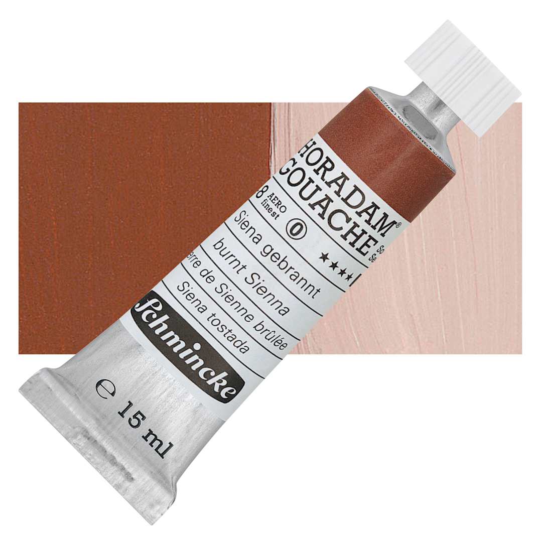 Open in modal - Schmincke Horadam Artist Gouache - Burnt Sienna, 15 ml tube and swatch