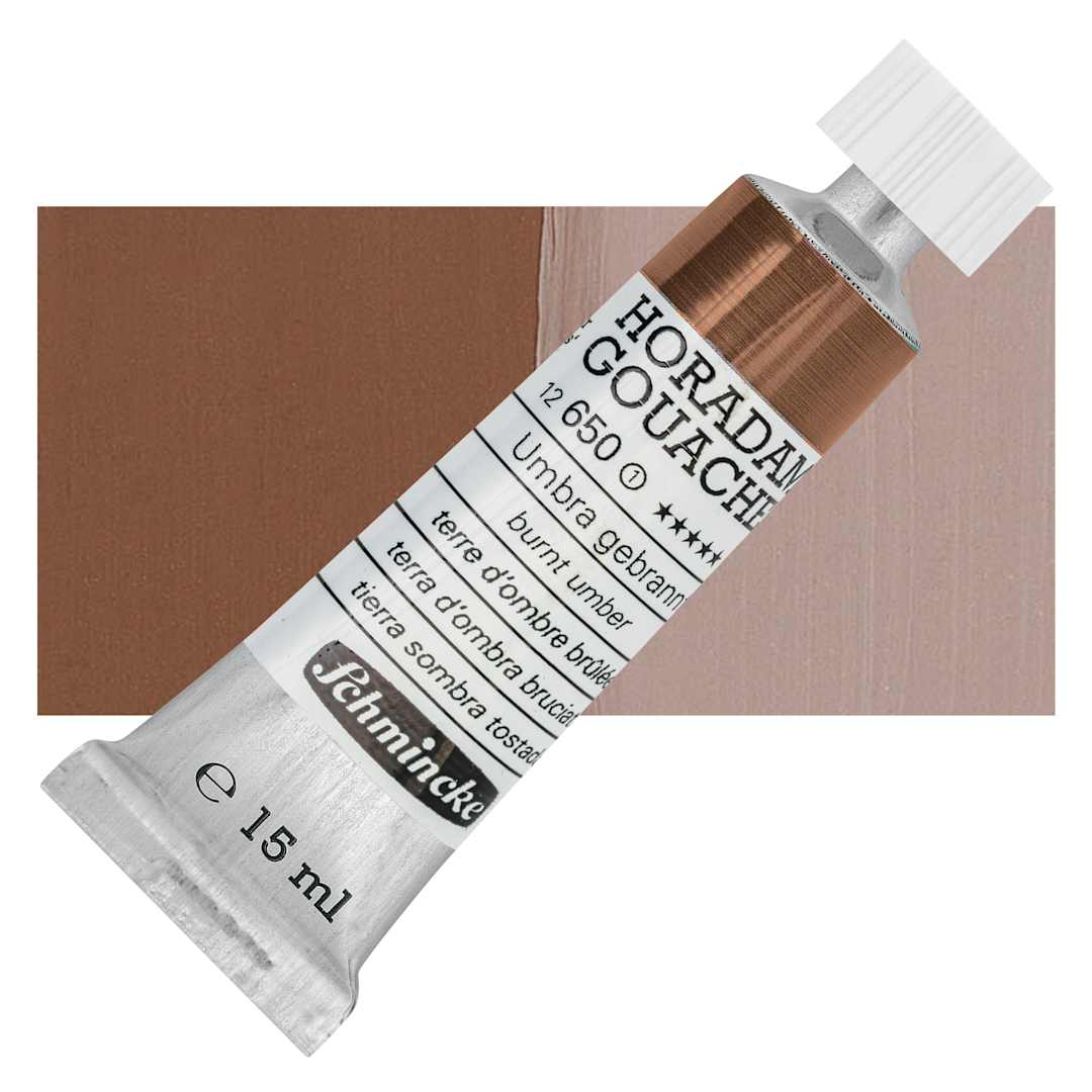 Open in modal - Schmincke Horadam Artist Gouache - Burnt Umber, 15 ml tube and swatch