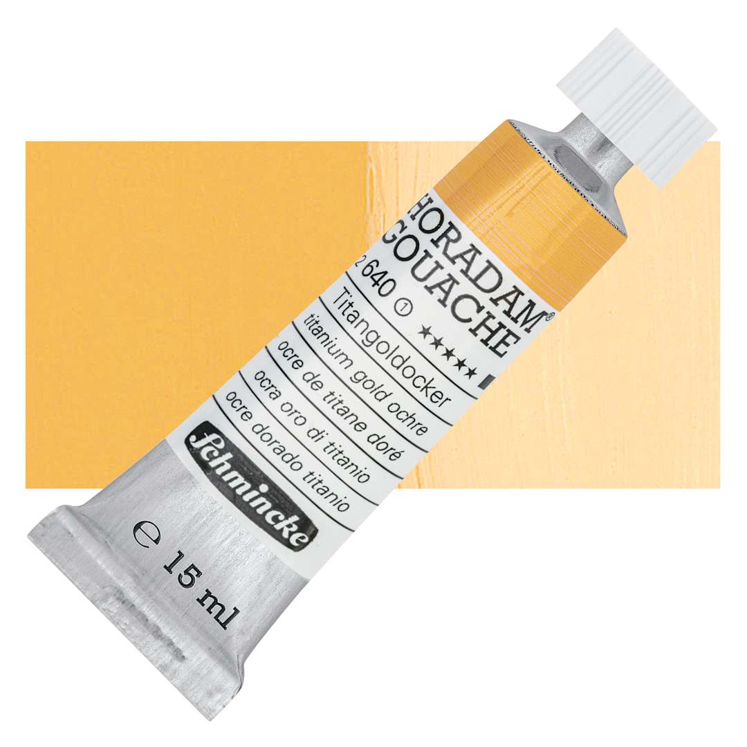 Open in modal - Schmincke Horadam Artist Gouache - Titanium Gold Ochre, 15 ml tube and swatch