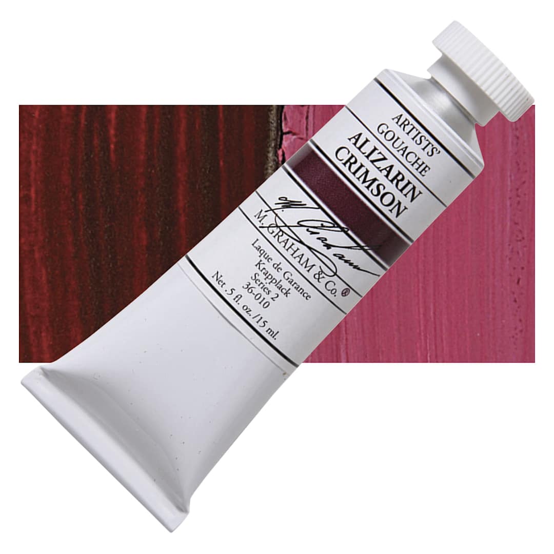 Open in modal - M. Graham Artists' Gouache - Alizarin Crimson, 15 ml tube and swatch