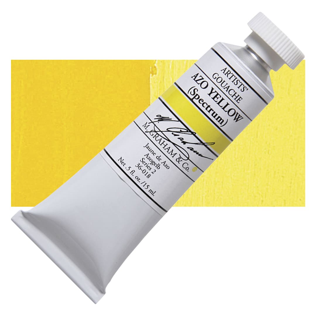 Open in modal - M. Graham Artists' Gouache - Azo Yellow, 15 ml tube and swatch