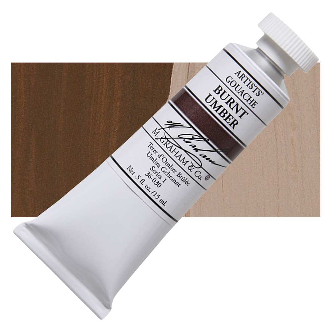 Open in modal - M. Graham Artists' Gouache - Burnt Umber, 15 ml tube and swatch