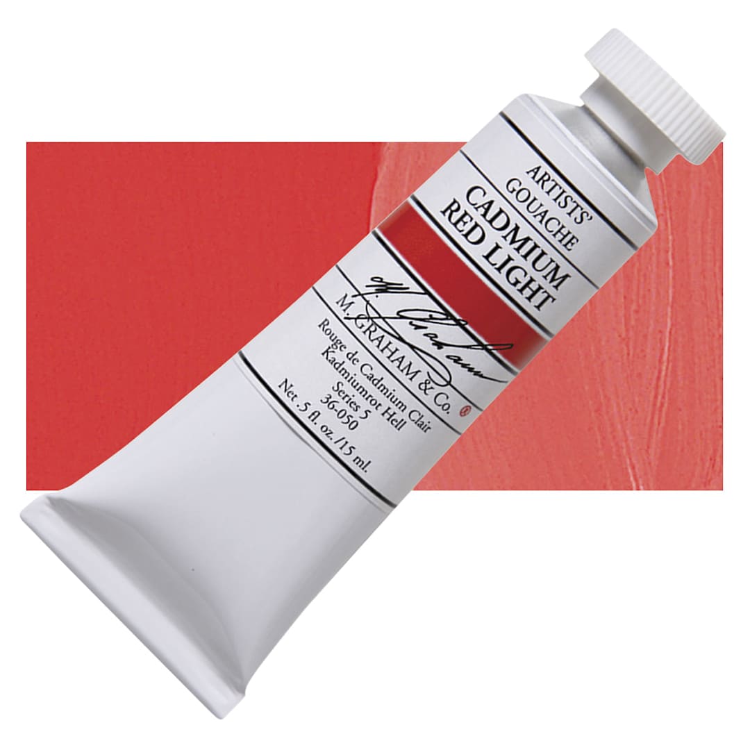 Open in modal - M. Graham Artists' Gouache - Cadmium Red Light, 15 ml tube and swatch