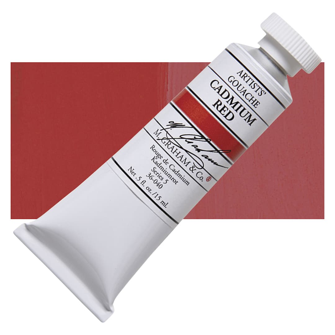 Open in modal - M. Graham Artists' Gouache - Cadmium Red, 15 ml tube and swatch