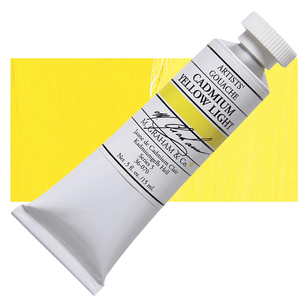 Open in modal - M. Graham Artists' Gouache - Cadmium Yellow Light, 15 ml tube and swatch