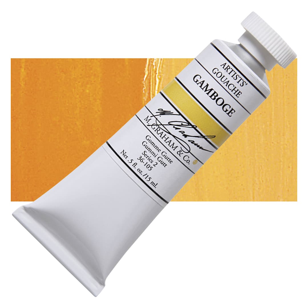 Open in modal - M. Graham Artists' Gouache - Gamboge, 15 ml tube and swatch