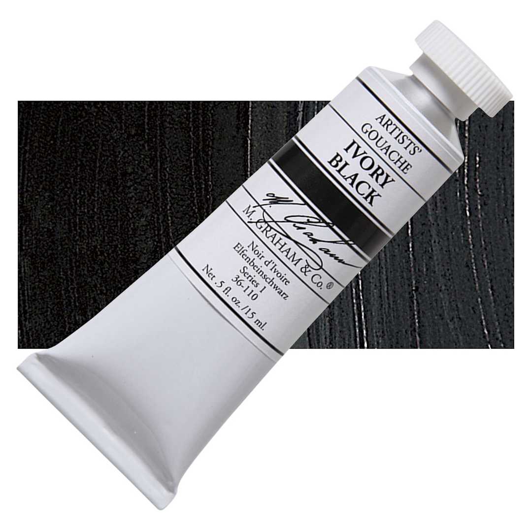 Open in modal - M. Graham Artists' Gouache - Ivory Black, 15 ml tube and swatch